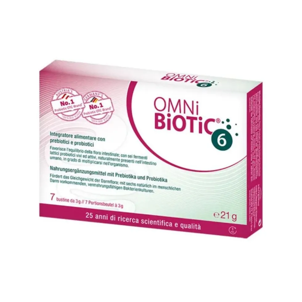 Institut Allergosan Omni-Biotic 6 - Integratore per la flora intestinale, 7 bustine da 3 g