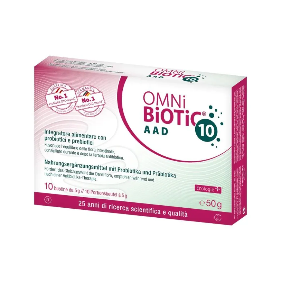Institut Allergosan Omni Biotic 10 AAD - Integratore per la flora intestinale, 10 bustine da 5 g