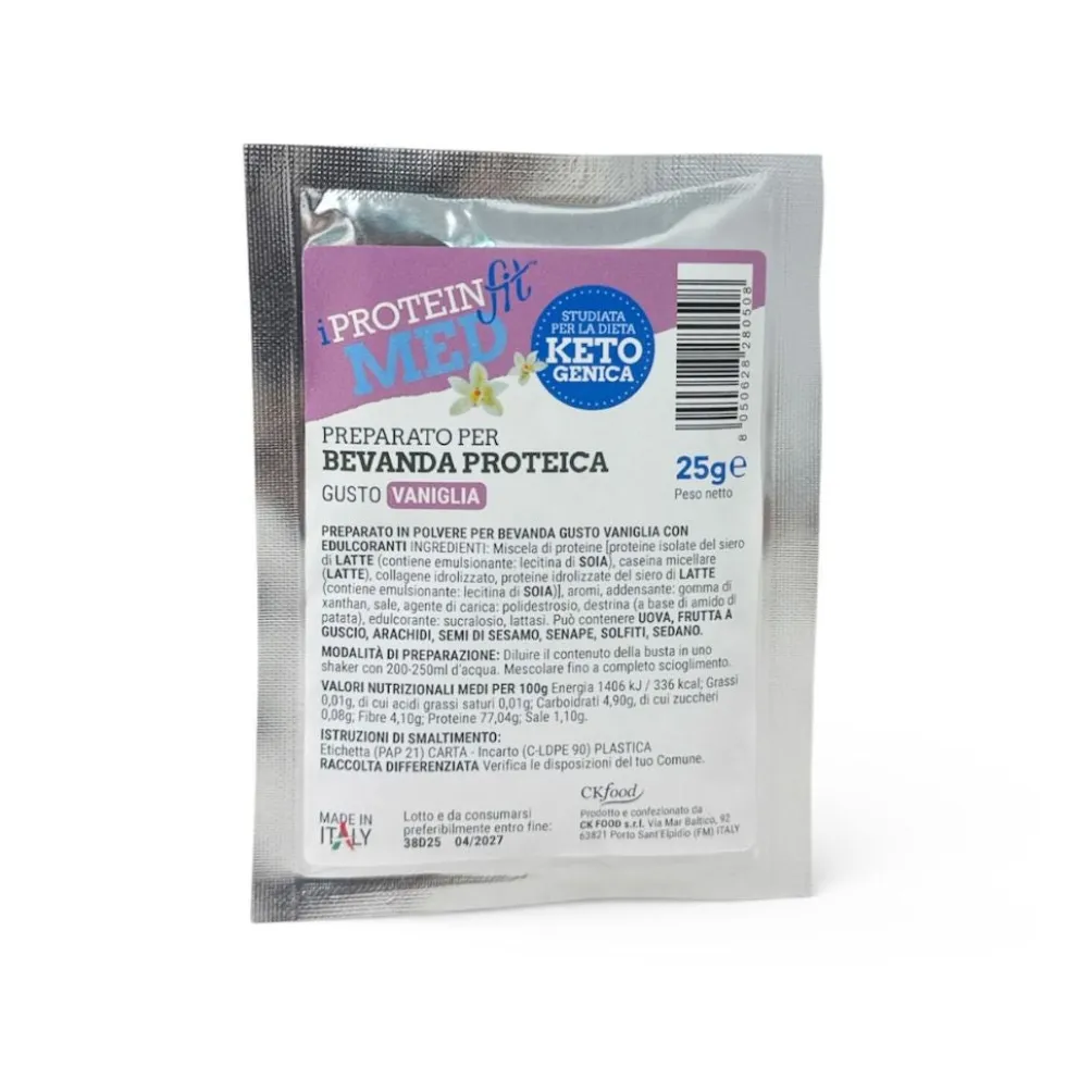 IProteinFit Med Preparato per bevanda proteica alla vaniglia - Polvere chetogenica, 25 g