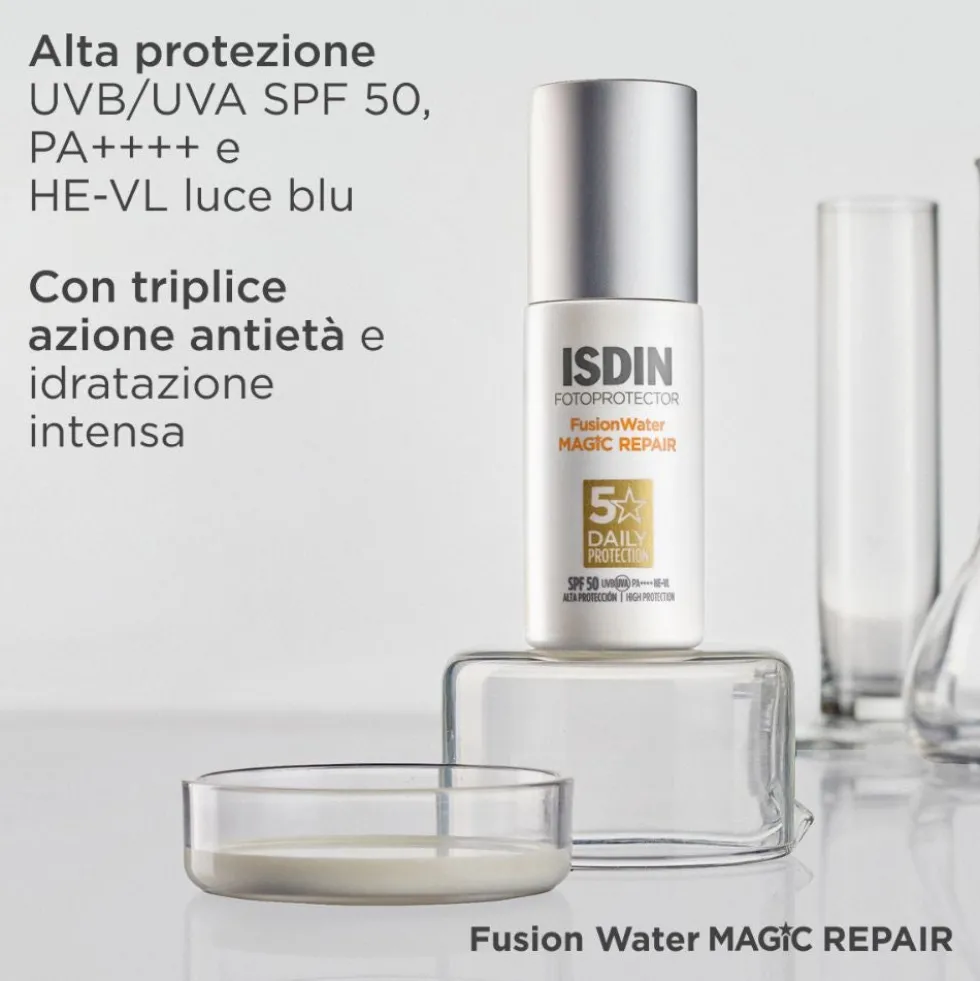 ISDIN Fotoprotector - Fusion Water MAGIC Repair SPF 50 Protezione Solare Viso Idratante Anti-Age, 50ml
