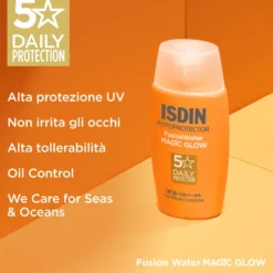 Isdin Fotoprotector Fusion Water Magic Glow SPF 50 - Fluido solare illuminante per il viso, 50 ml