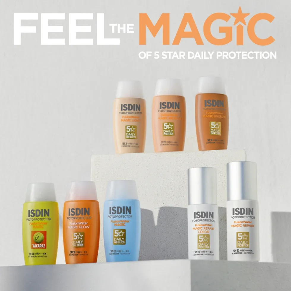 Isdin Fotoprotector Fusion Water Magic Glow SPF 50 - Fluido solare illuminante per il viso, 50 ml