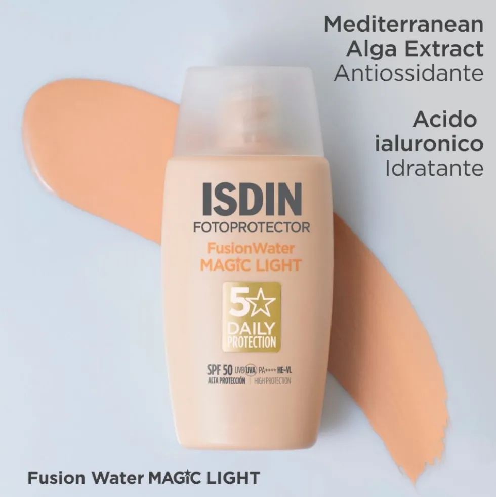 ISDIN Fotoprotector - Fusion Water Magic Light SPF50 Protezione Solare Viso Colorata, 50ml