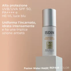 Isdin Fotoprotector Fusion Water Magic Repair Color SPF 50 - Solare colorato per il viso, 50 ml