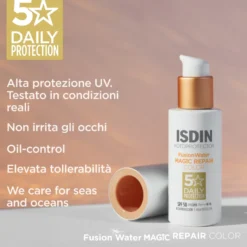 Isdin Fotoprotector Fusion Water Magic Repair Color SPF 50 - Solare colorato per il viso, 50 ml