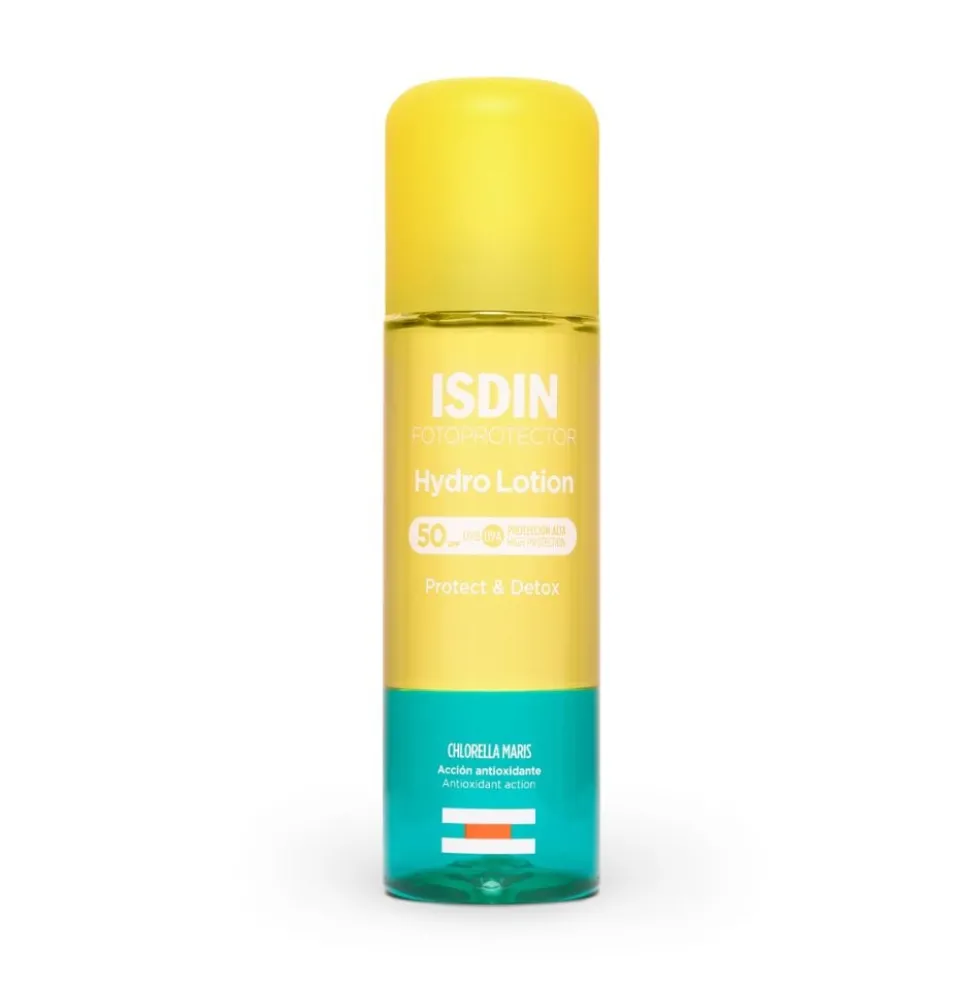 Isdin Fotoprotector Hydrolotion SPF 50 - Spray solare bifasico idratante e detossinante, 200 ml