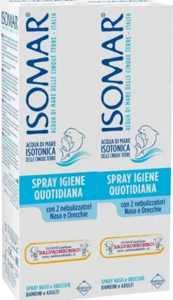 Isomar Spray Igiene Quotidiana Soluzione isotonica per la pulizia di naso e orecchie, 2 flaconi da 100 ml