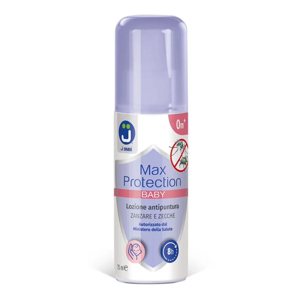 J Bimbi Max Protection Baby - Lozione repellente contro le zanzare e le zecche per i neonati, 75 ml
