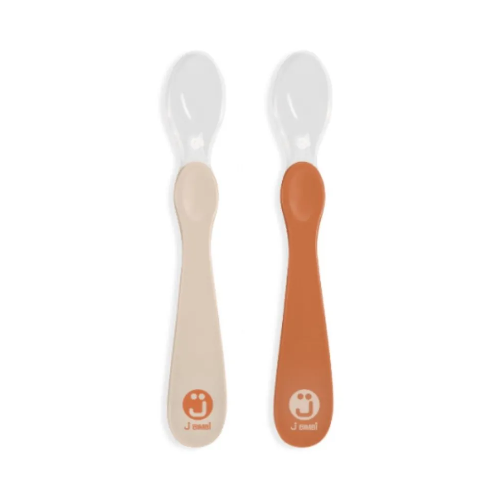 J Bimbi My Firt Spoon Cucchiaio in Silicone 6m+ colore Toffee e Beige, 2 cucchiai
