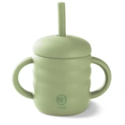 J Bimbi My Home Cup Tazza in Silicone con Cannuccia Manici e Tappo Capacità 160ml Colore Pistacchio, 1 Pezzo
