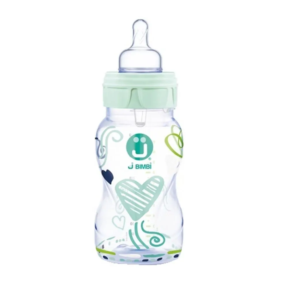 J Bimbi Trendy - Biberon Polipropilene Colore Verde Acqua 0m+, 260ml
