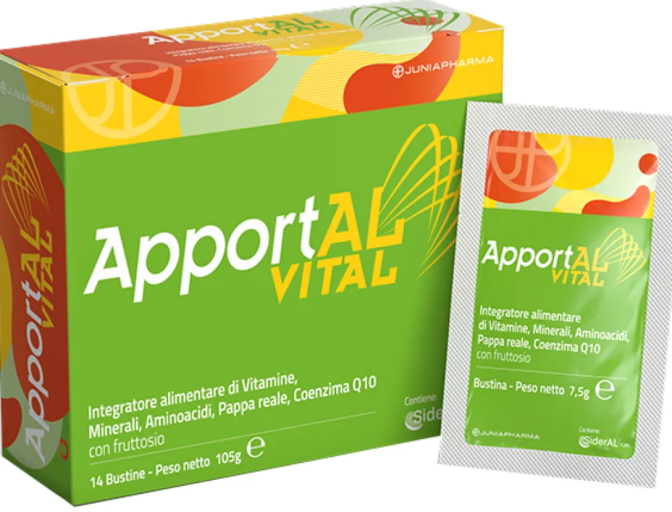 Junia Pharma Apportal Vital - Integratore per stanchezza, energia e difese immunitarie, 14 bustine