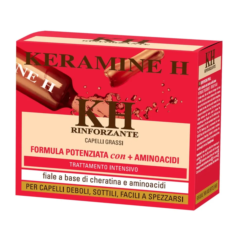 Keramine H KH - Fiale Rinforzanti Rossa per Capelli Grassi, 10 fiale da 10ml