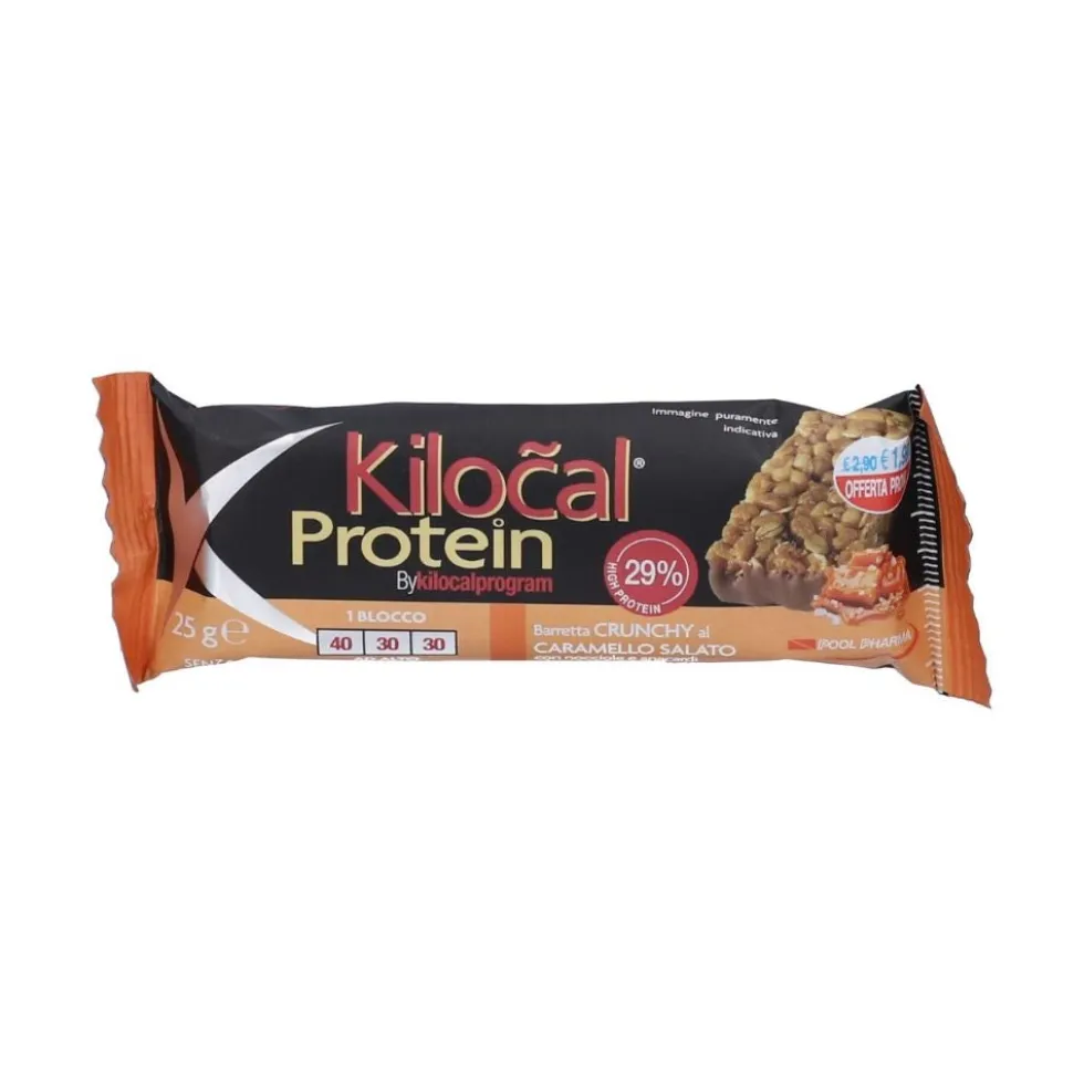 Kilocal Protein barretta crunchy al caramello salato - Barretta proteica per la dieta a zona, 25 g