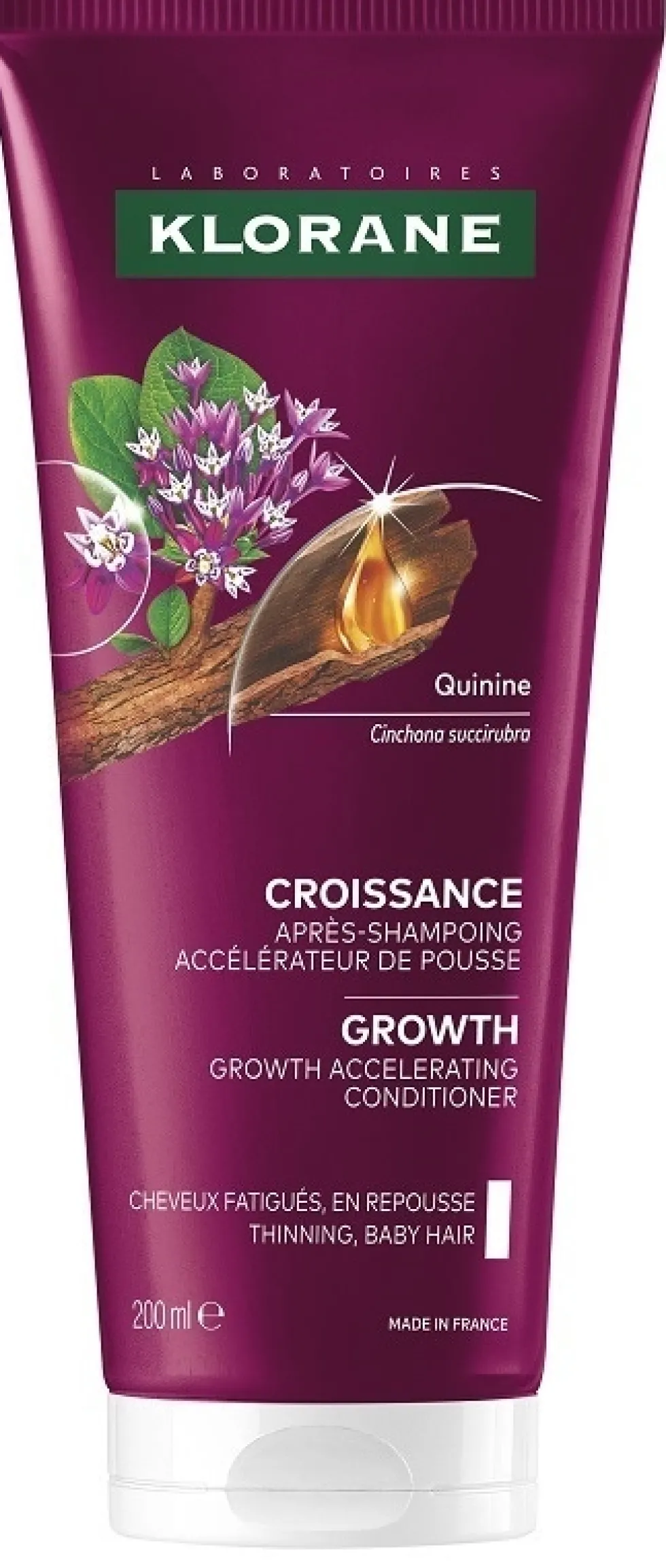 Klorane Chinina Balsamo acceleratore per la crescita e il rinforzo dei capelli, 200 ml