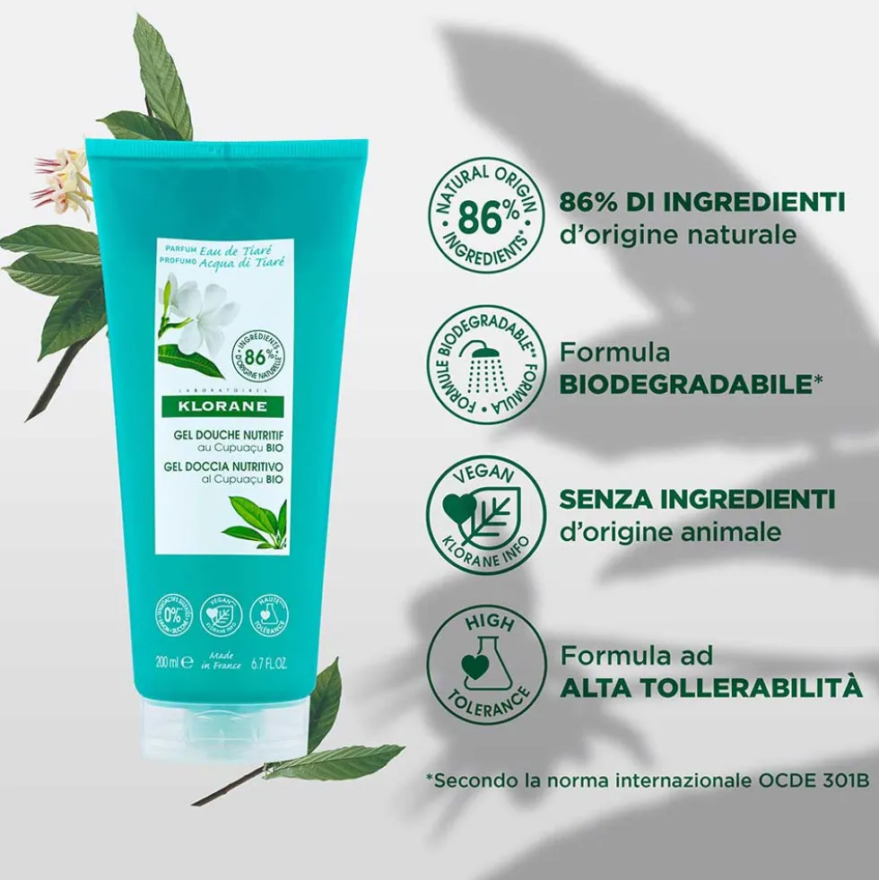 Klorane Eau de Tiaré - Gel Doccia Nutritivo con Burro di Cupuacu, 200ml