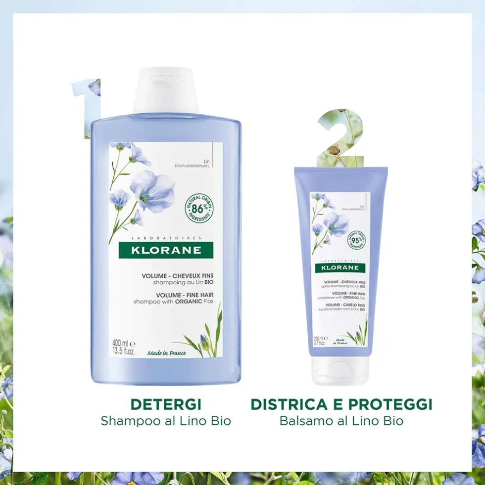 Klorane Fibre Di Lino - Shampoo Volumizzante per Capelli Sottili, 200ml