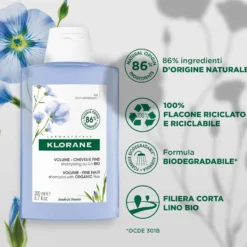 Klorane Fibre Di Lino - Shampoo Volumizzante per Capelli Sottili, 200ml