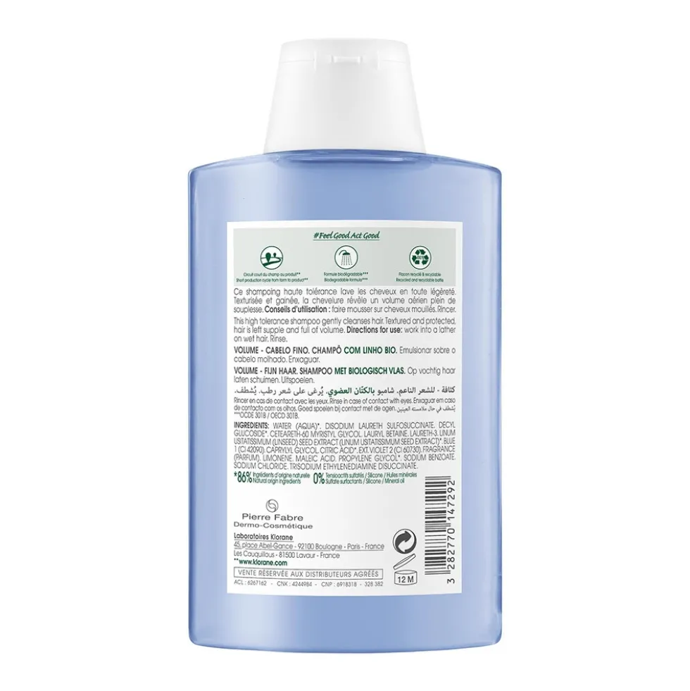 Klorane Fibre Di Lino - Shampoo Volumizzante per Capelli Sottili, 200ml