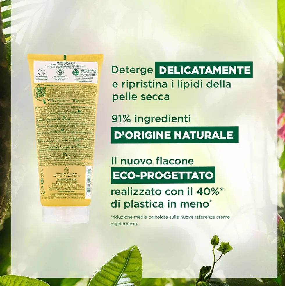 Klorane Fiore di Frangipane - Crema Doccia Nutritiva con Burro di Cupuacu, 200ml