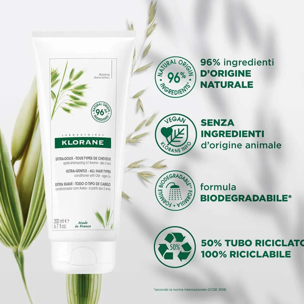 Klorane Latte D'Avena - Balsamo Ultra-Dolce per Tutti i Tipi di Capelli, 200ml