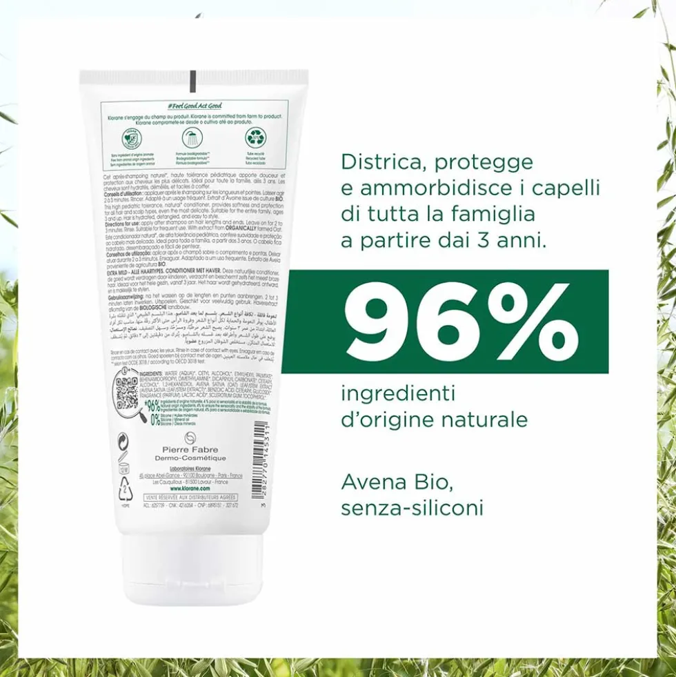 Klorane Latte D'Avena - Balsamo Ultra-Dolce per Tutti i Tipi di Capelli, 200ml