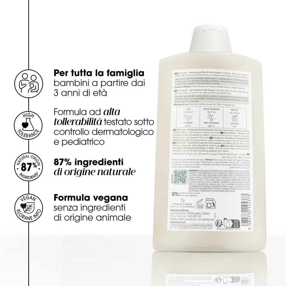 Klorane Latte D'Avena - Shampoo Ultra-Dolce per Tutti i Tipi di Capelli, 200ml
