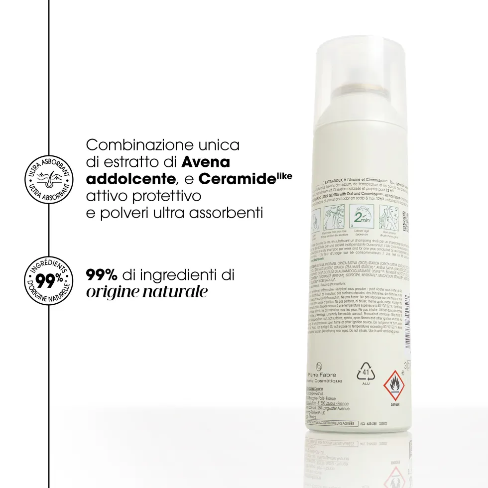 Klorane Latte D'Avena - Shampoo Secco Extra-Delicato all'Avena e Ceramide, 150ml