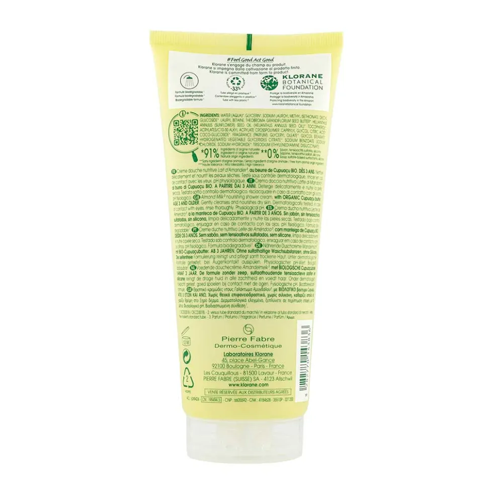 Klorane Latte di Mandorla - Crema Doccia Nutritiva con Burro di Cupuacu, 200ml