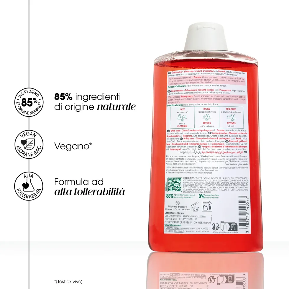 Klorane Melograno - Shampoo Luminosità per Capelli Colorati, 400ml