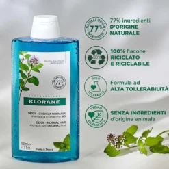 Klorane Menta Acquatica - Shampoo Detox Capelli Esposti all'Inquinamento, 400ml