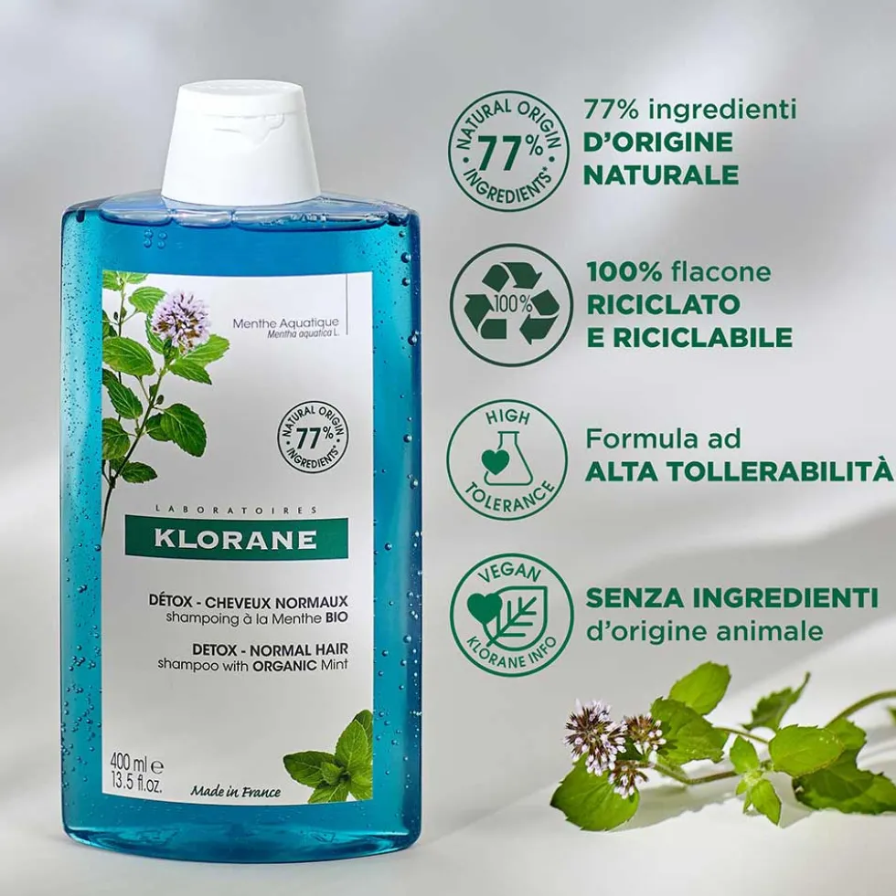Klorane Menta Acquatica - Shampoo Detox Capelli Esposti all'Inquinamento, 400ml