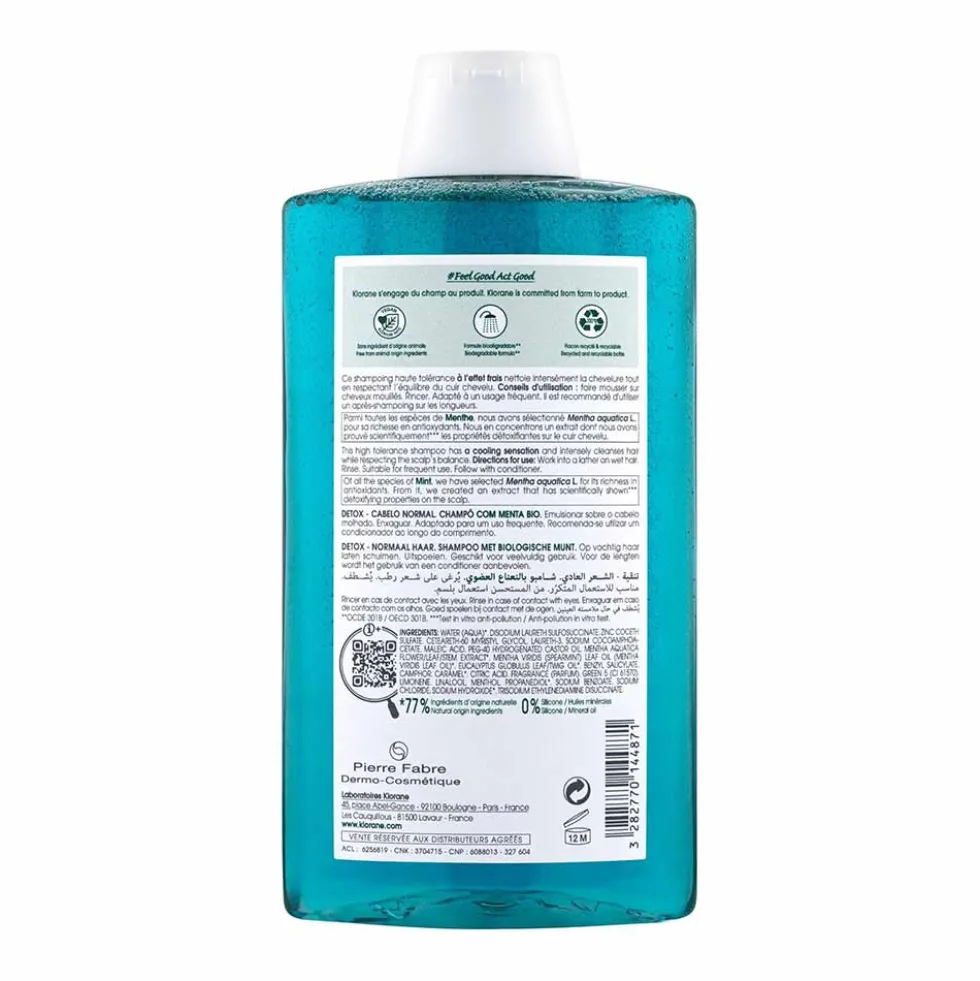 Klorane Menta Acquatica - Shampoo Detox Capelli Esposti all'Inquinamento, 400ml