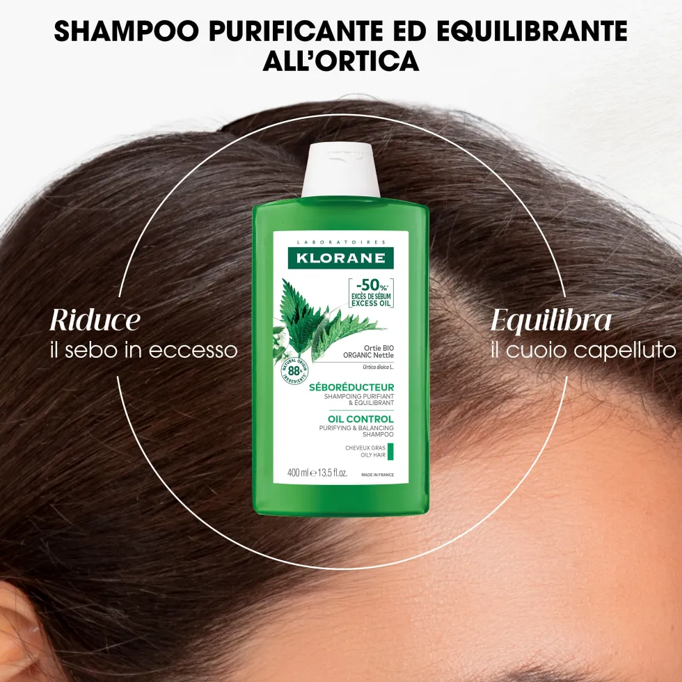 Klorane Ortica - Shampoo Seboriduttore Capelli Grassi, 400ml