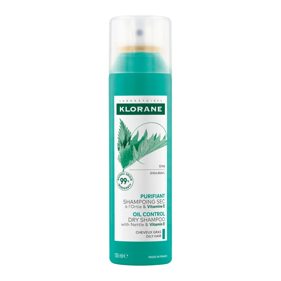 Klorane Ortica - Shampoo Secco all'Ortica & Vitamina E Purificante per Capelli Grassi, 150ml