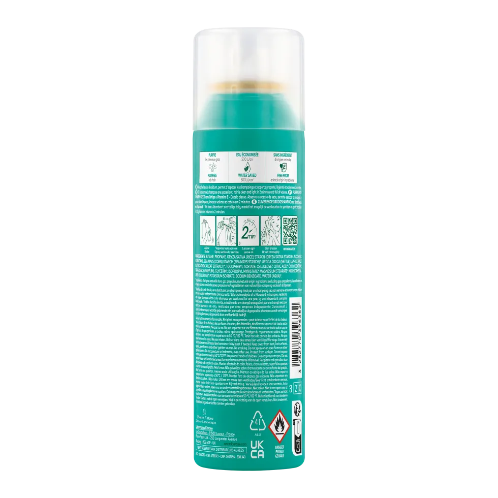 Klorane Ortica - Shampoo Secco all'Ortica & Vitamina E Purificante per Capelli Grassi, 150ml
