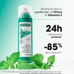 Klorane Ortica - Shampoo Secco all'Ortica & Vitamina E Purificante per Capelli Grassi, 150ml