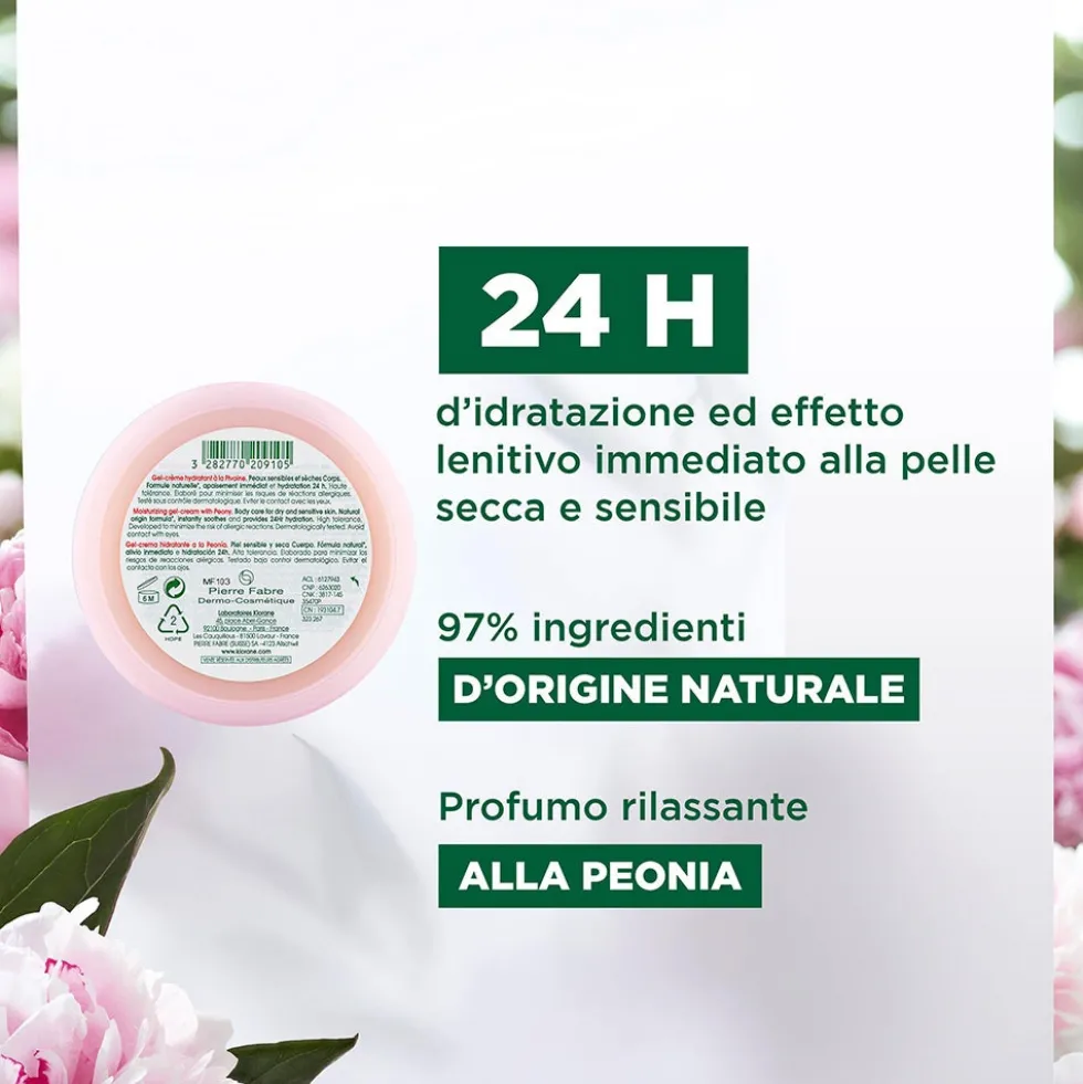Klorane Peonia - Gel crema corpo idratante e lenitivo per pelli sensibili, 200 ml