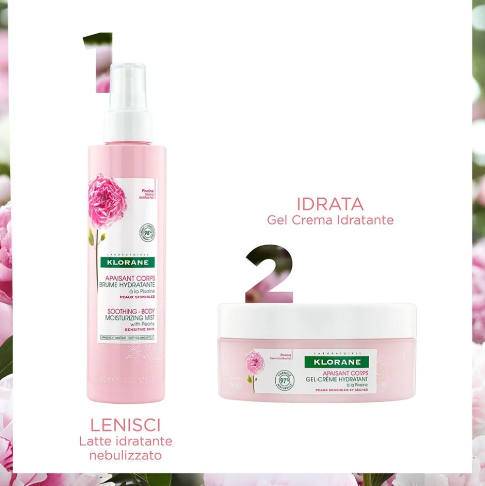 Klorane Peonia - Gel crema corpo idratante e lenitivo per pelli sensibili, 200 ml