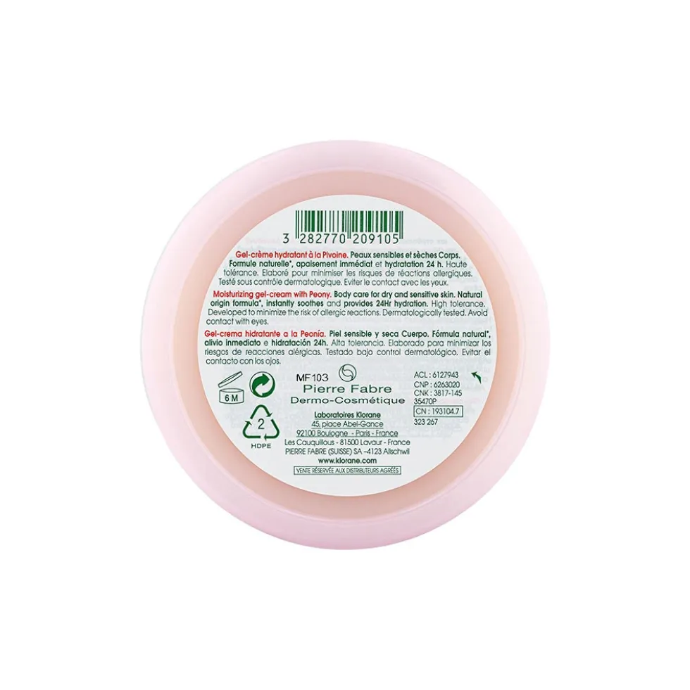 Klorane Peonia - Gel crema corpo idratante e lenitivo per pelli sensibili, 200 ml