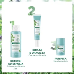 Klorane Polvere Purificante 3 in 1 - Detergente viso esfoliante per le pelli miste e grasse, 50 g