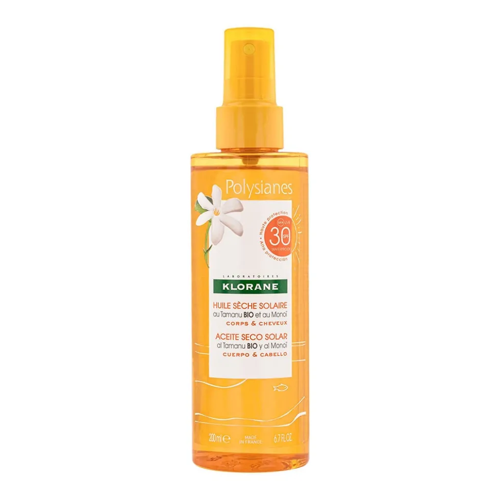 Klorane Polysianes - Olio Secco Spray Solare Corpo Capelli SPF30, 200ml