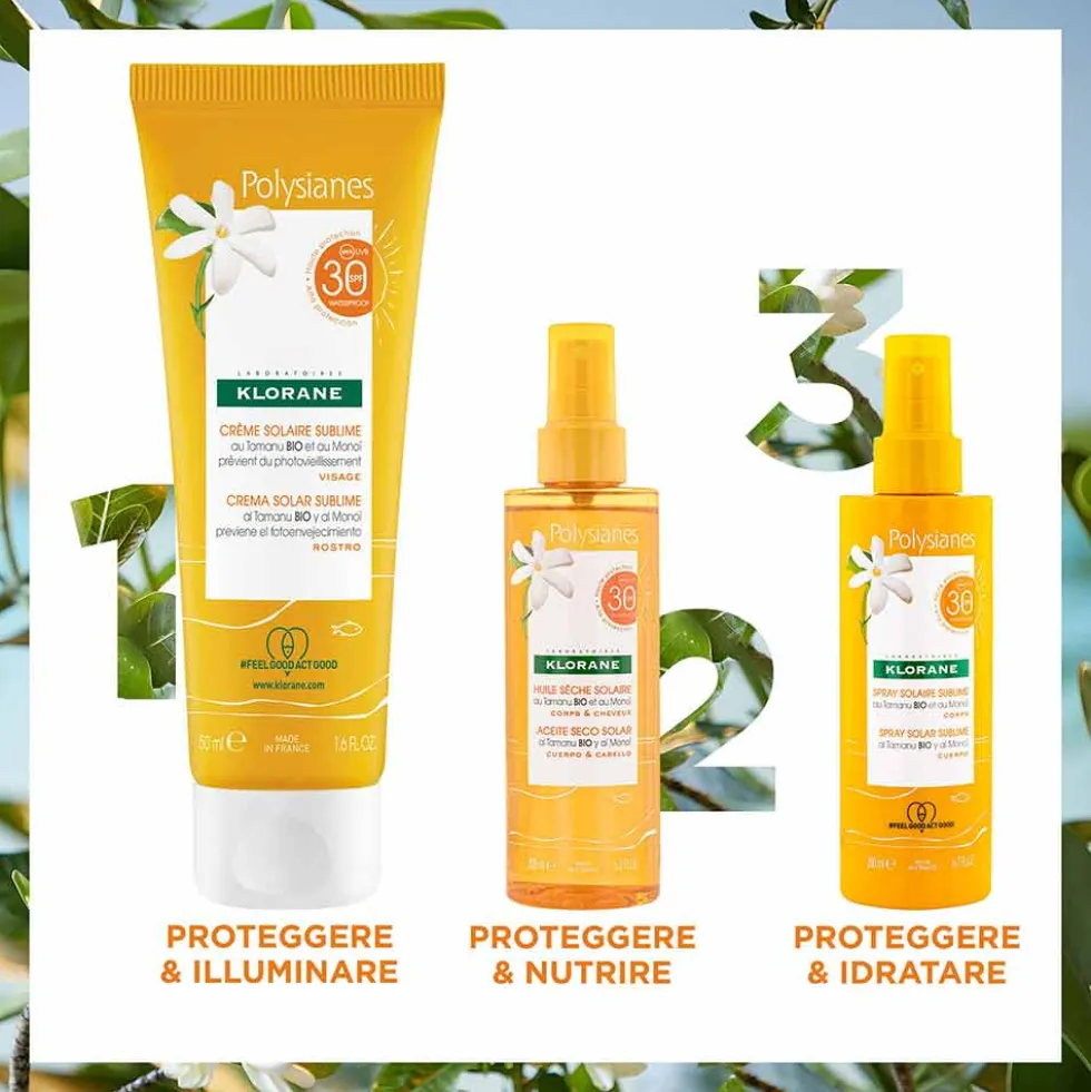 Klorane Polysianes - Olio Secco Spray Solare Corpo Capelli SPF30, 200ml