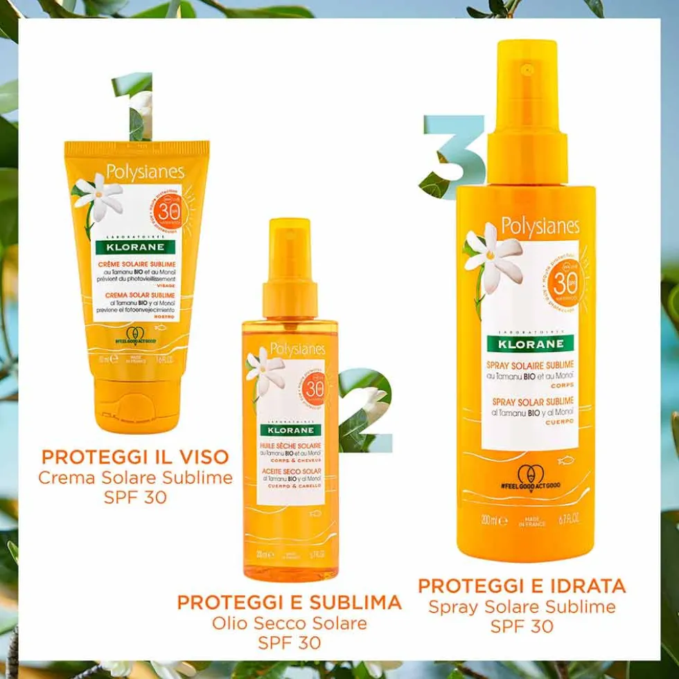 Klorane Polysianes - Olio Secco Spray Solare Corpo Capelli SPF30, 200ml