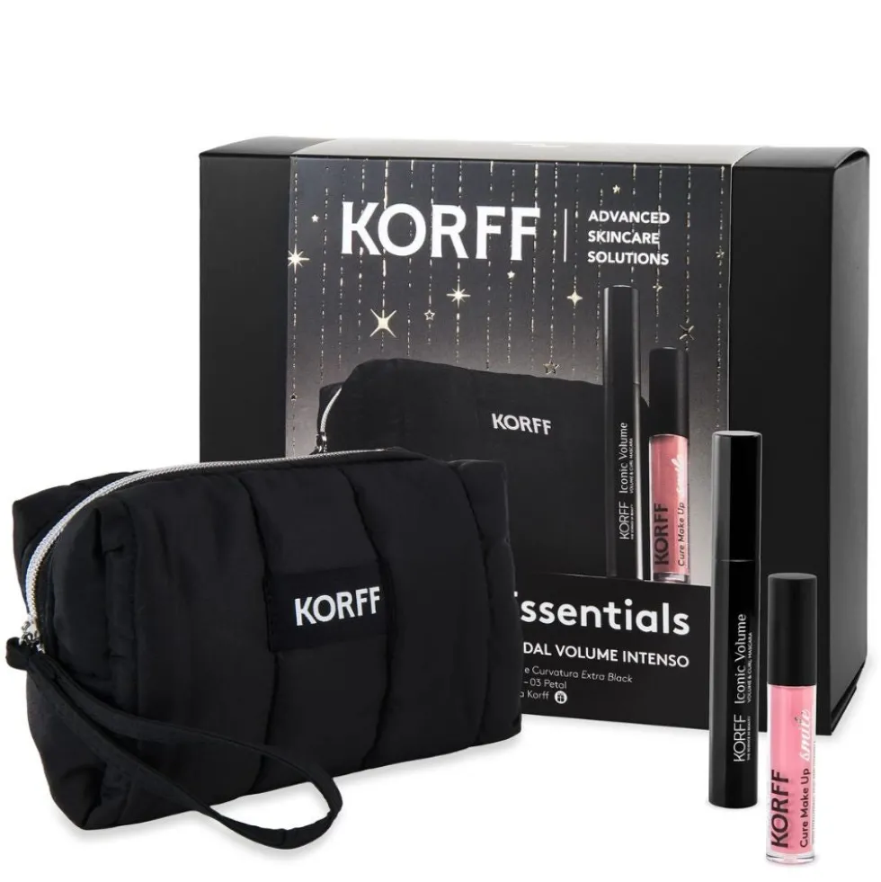 Korff Cofanetto Make-Up Essential - Set trucco per ciglia voluminose e labbra idratate, 3 pezzi