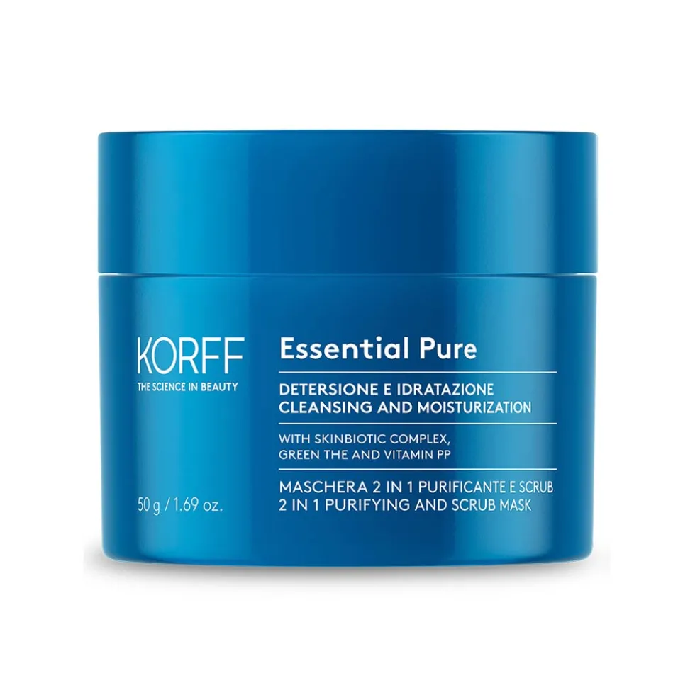 Korff Essential Maschera 2 in 1 - Maschera e scrub viso purificante per pelle mista, 50 ml
