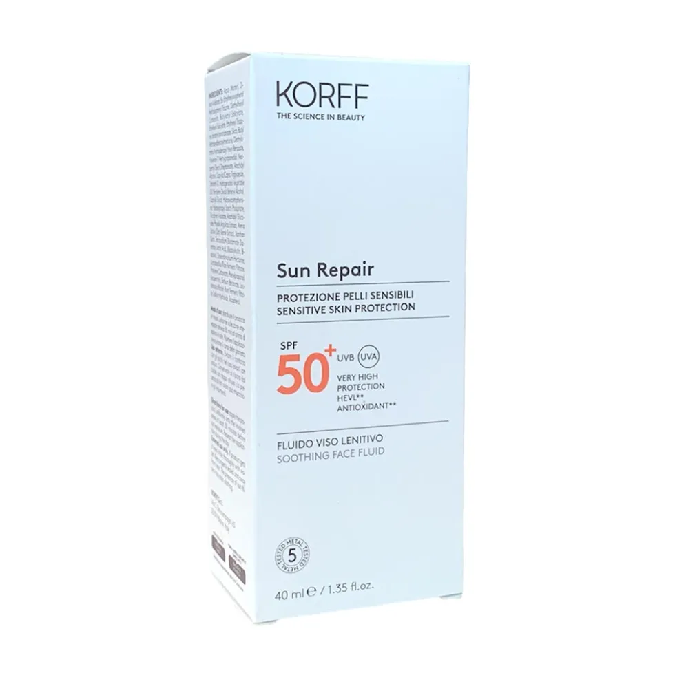 Korff Sun Repair - Fluido Viso Lenitivo SPF50+ Protezione Pelli Sensibili, 40ml