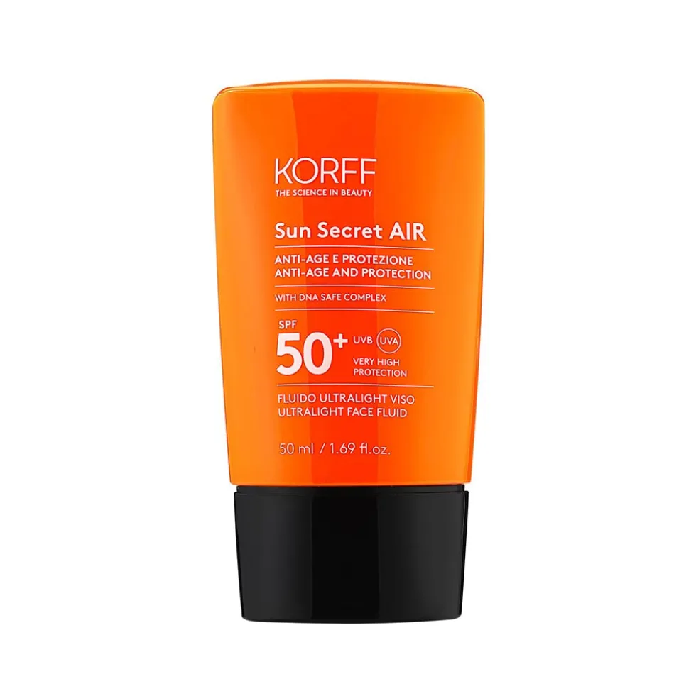 Korff Sun Secret Air Fluido Ultralight Viso SPF50+ - Solare per il viso idratante e anti-età, 50 ml