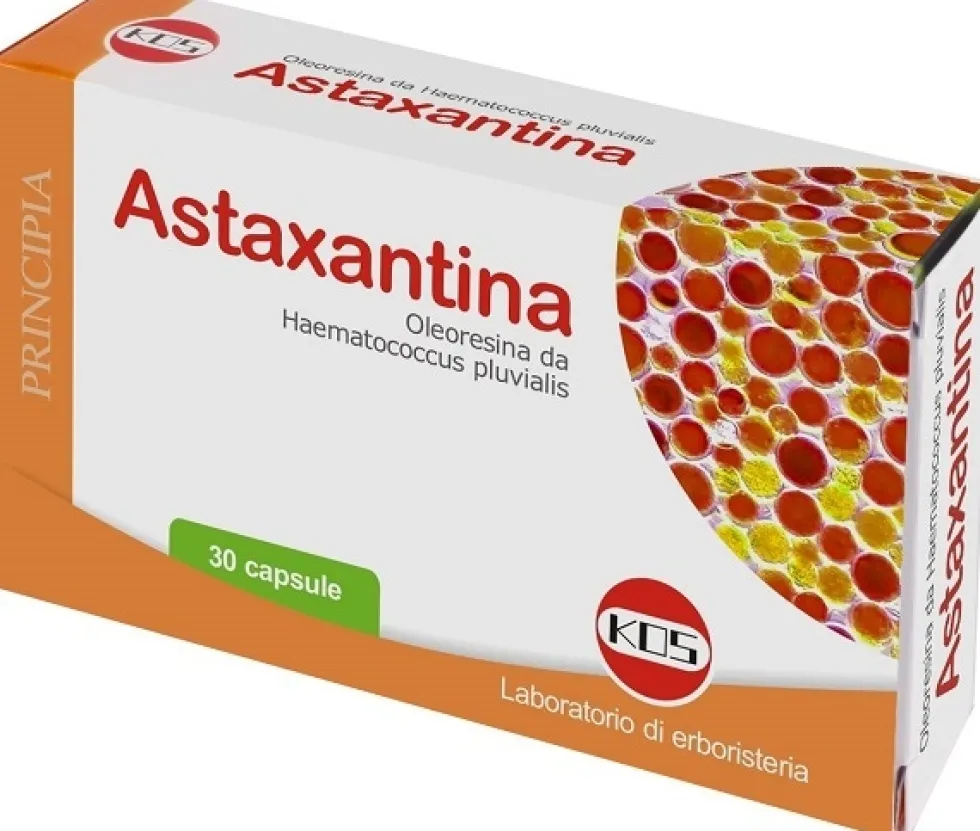 Kos Astaxantina - Integratore alimentare antiossidante e per le difese immunitarie, 30 capsule
