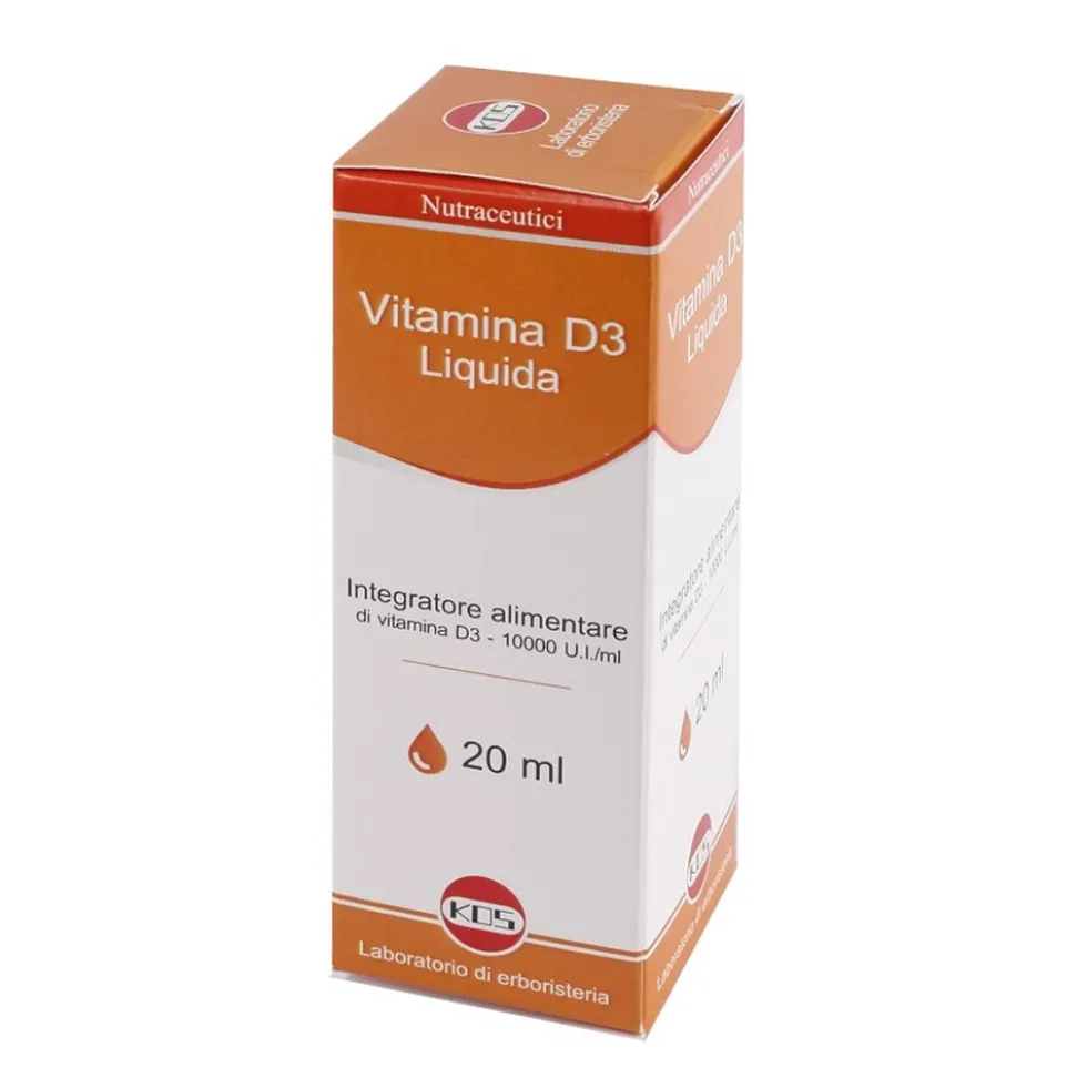 Kos Vitamina D3 liquida 10.000 UI/ml - Integratore per le ossa e le difese immunitarie, 20 ml